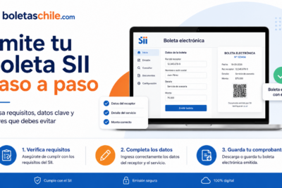 Emisión de boleta electrónica en el SII con formulario digital, revisión de requisitos y validación de datos antes de emitir