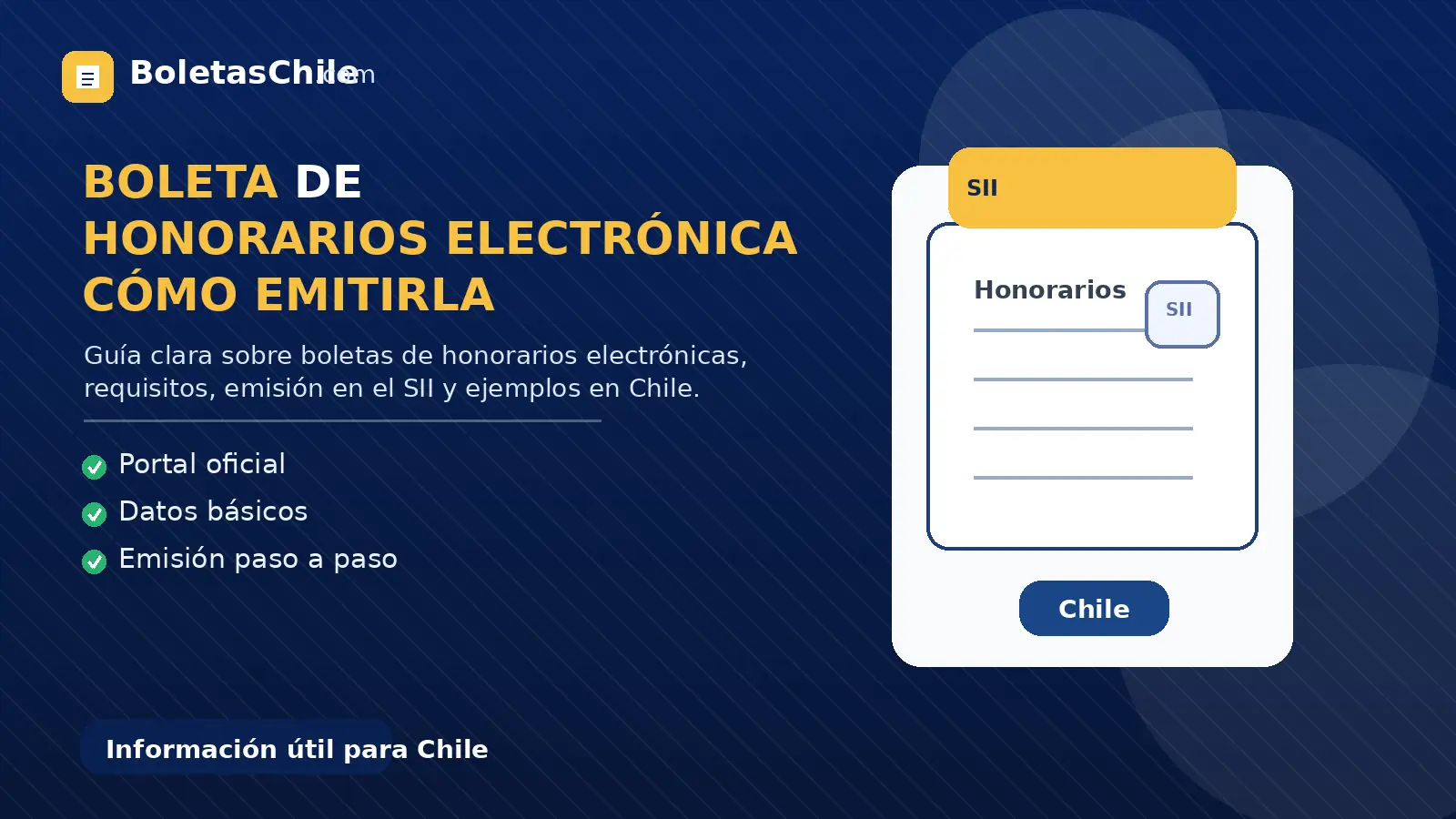 Imagen SEO de BoletasChile.com sobre boleta de honorarios electrónica y cómo emitirla en el SII.