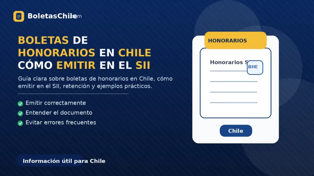 Imagen formal de BoletasChile.com sobre boletas de honorarios en Chile y cómo emitir en el SII paso a paso.