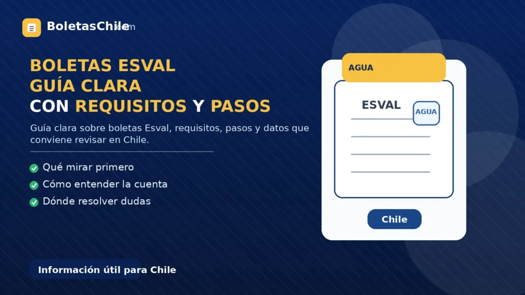 Imagen formal de BoletasChile.com sobre boletas Esval, guía clara con requisitos y pasos en Chile.