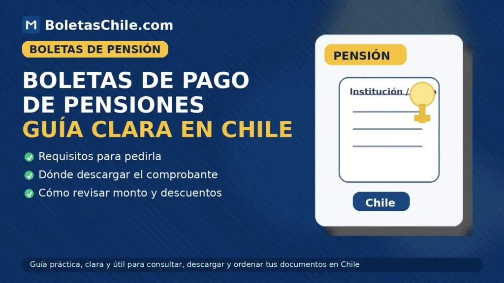 Imagen formal de BoletasChile.com sobre boletas de pago de pensiones, guía clara con requisitos y pasos en Chile.
