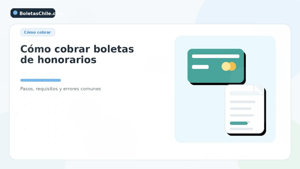 Imagen formal de BoletasChile.com sobre cómo cobrar boletas de honorarios, pasos, requisitos y emisión correcta en Chile