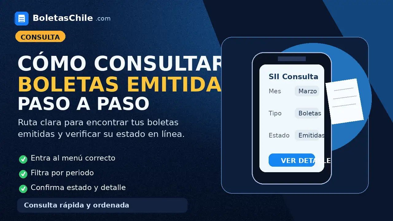Imagen formal de BoletasChile.com sobre cómo consultar boletas emitidas en el SII paso a paso.