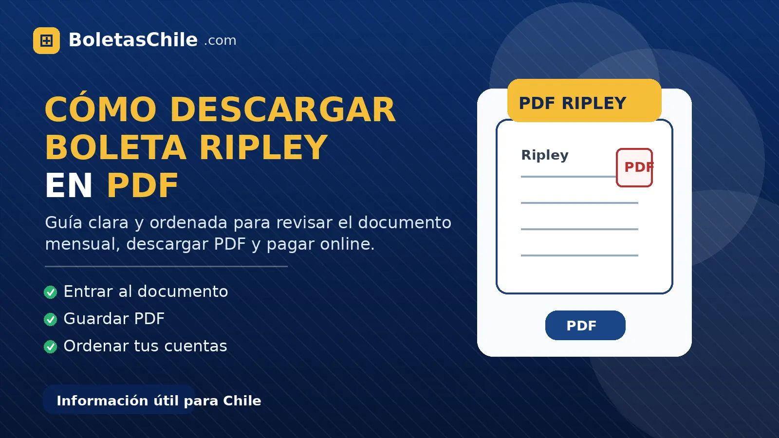 Imagen SEO de BoletasChile.com sobre cómo descargar una boleta Ripley en PDF y guardar el comprobante en Chile.