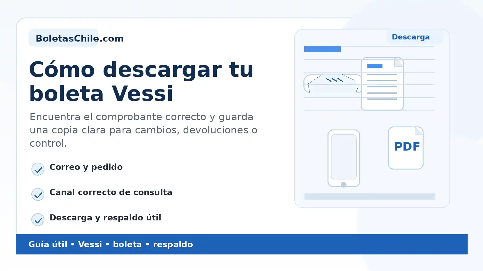 Imagen SEO de BoletasChile.com sobre cómo descargar tu boleta Vessi de forma simple.