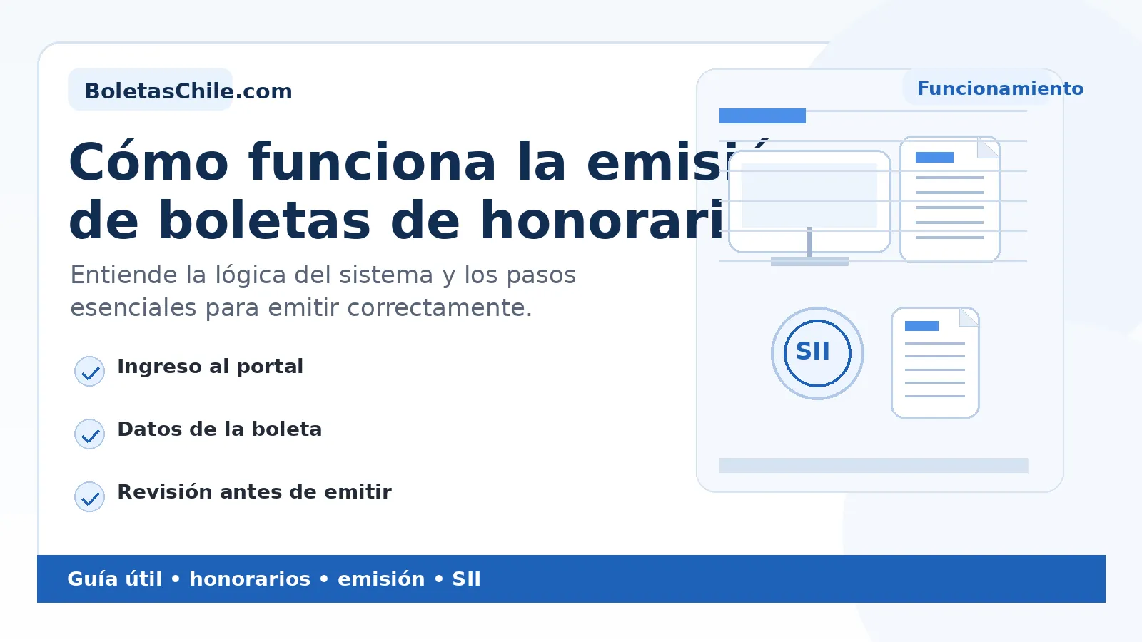 Imagen formal de BoletasChile.com sobre cómo funciona la emisión de boletas de honorarios en Chile.
