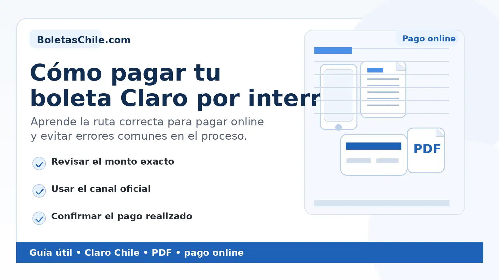 Imagen formal de BoletasChile.com sobre cómo pagar tu boleta Claro por internet de forma segura.