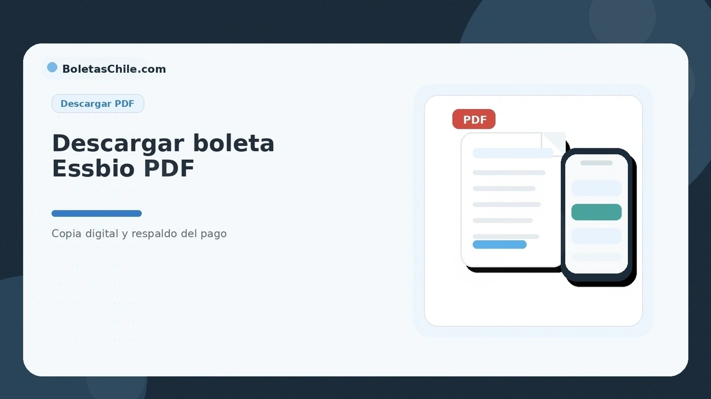 Imagen SEO de BoletasChile.com sobre cómo descargar boleta Essbio en PDF, guardar copia y revisar el documento.