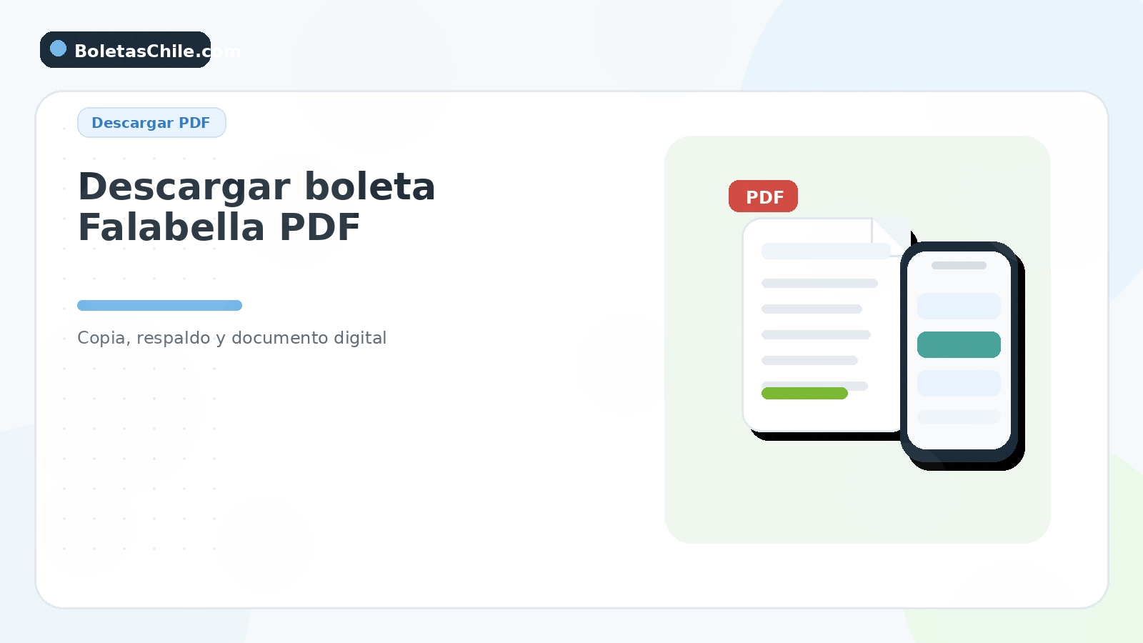 Imagen con SEO de BoletasChile.com sobre cómo descargar boleta Falabella en PDF, obtener copia y guardar respaldo.