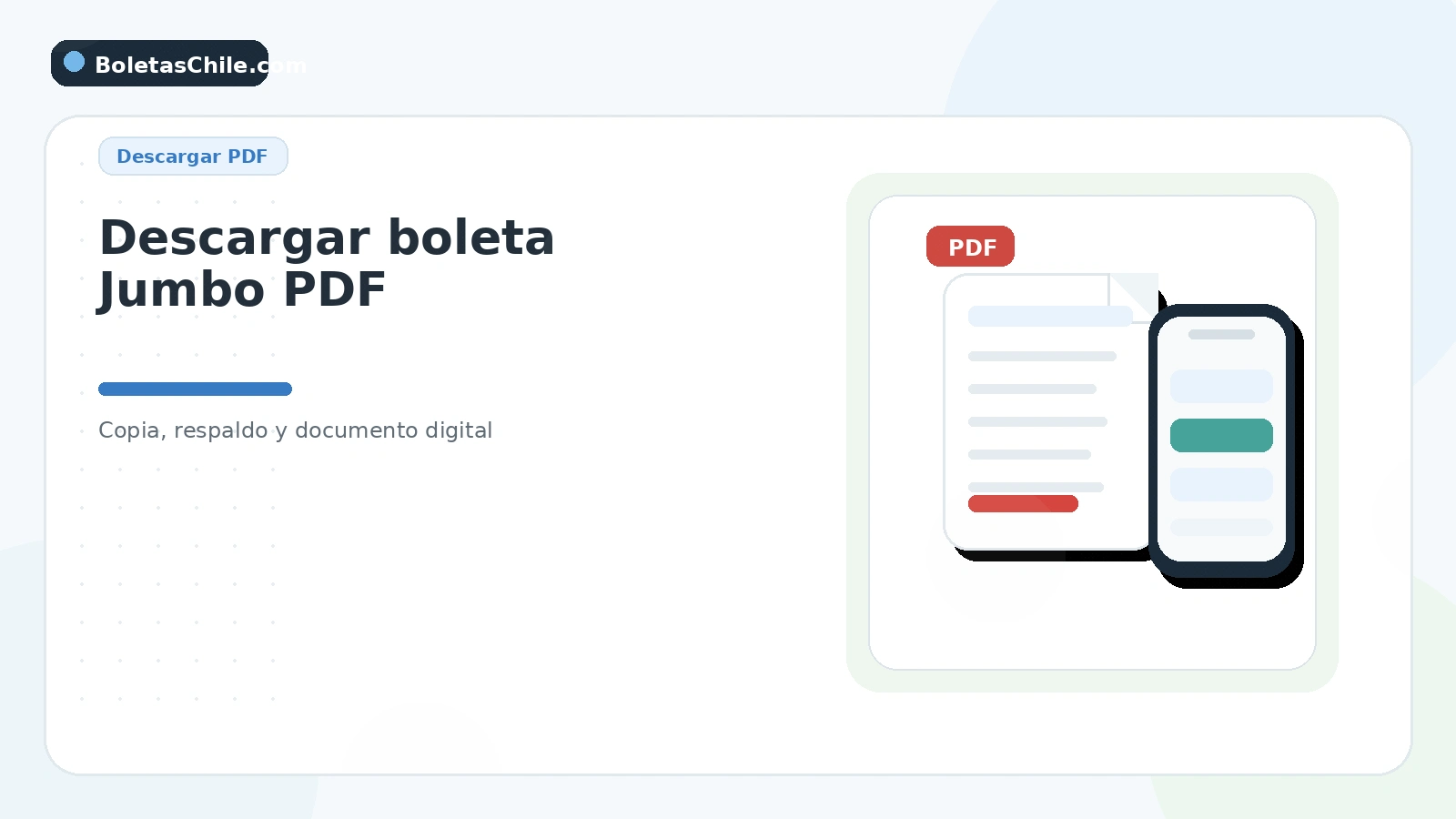 Imagen con SEO de BoletasChile.com sobre cómo descargar boleta Jumbo en PDF, obtener copia y guardar respaldo.