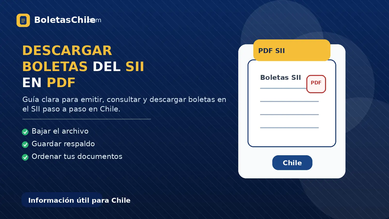 Imagen SEO de BoletasChile.com sobre descargar boletas del SII en PDF y guardar respaldo en Chile.