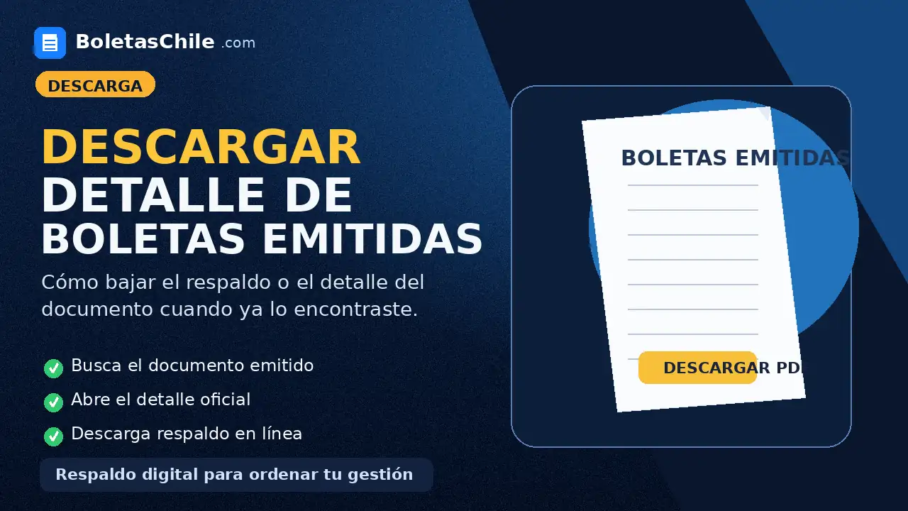 Imagen SEO de BoletasChile.com sobre cómo descargar el detalle de boletas emitidas desde el SII en Chile.