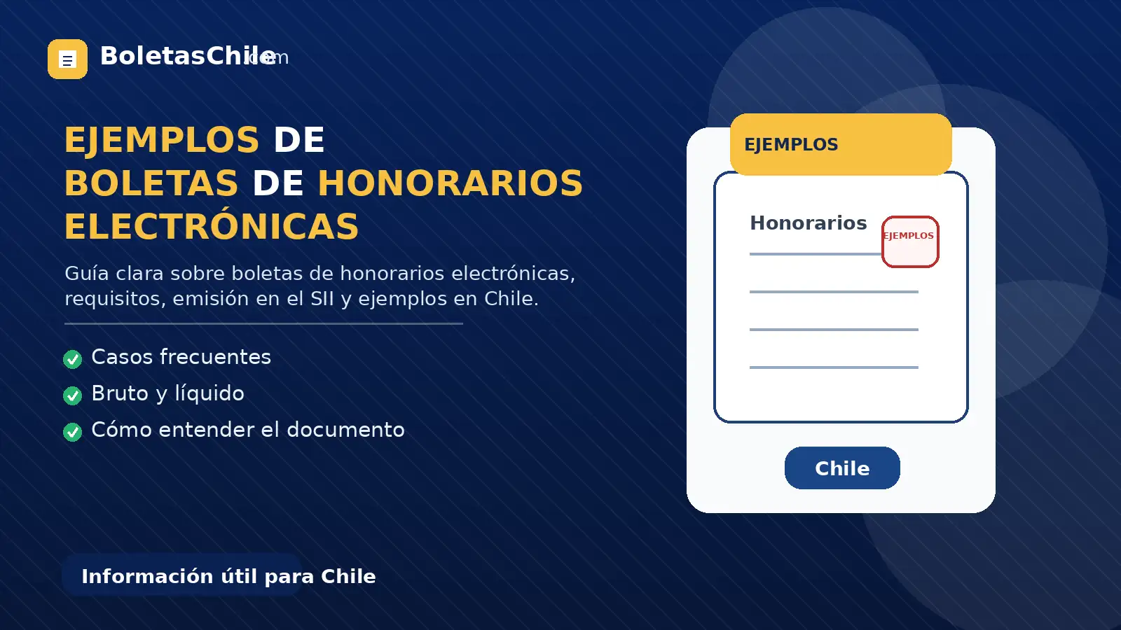 Imagen formal de BoletasChile.com sobre ejemplos de boletas de honorarios electrónicas en Chile.