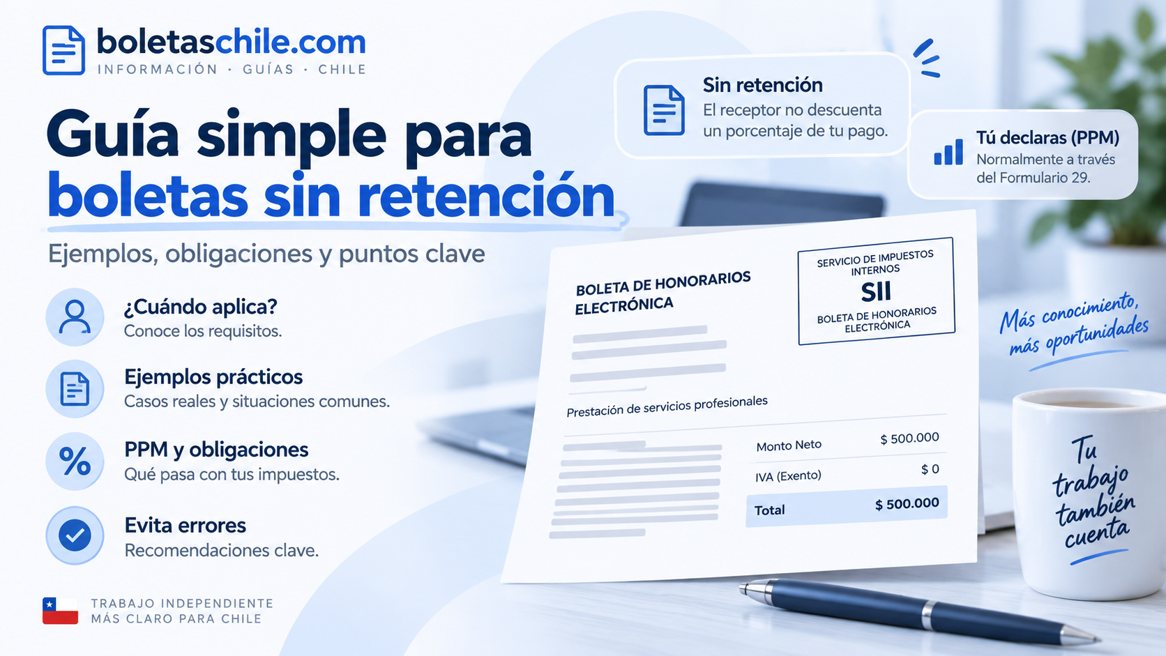 emitir boletas de honorarios en Chile, con requisitos básicos, casos frecuentes y orientación práctica para trabajadores independientes.
