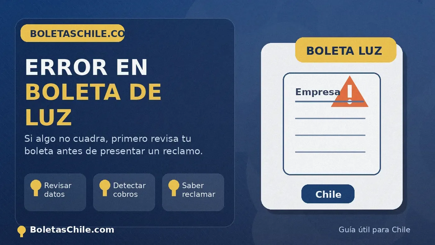 Imagen SEO de BoletasChile.com sobre qué revisar si una boleta de la luz tiene un error antes de reclamar en Chile.