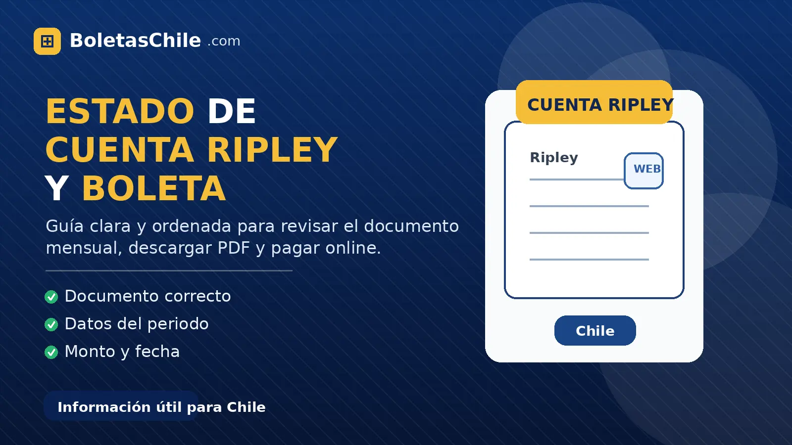 Imagen SEO de BoletasChile.com sobre estado de cuenta Ripley y boleta, qué revisar antes de pagar en Chile.