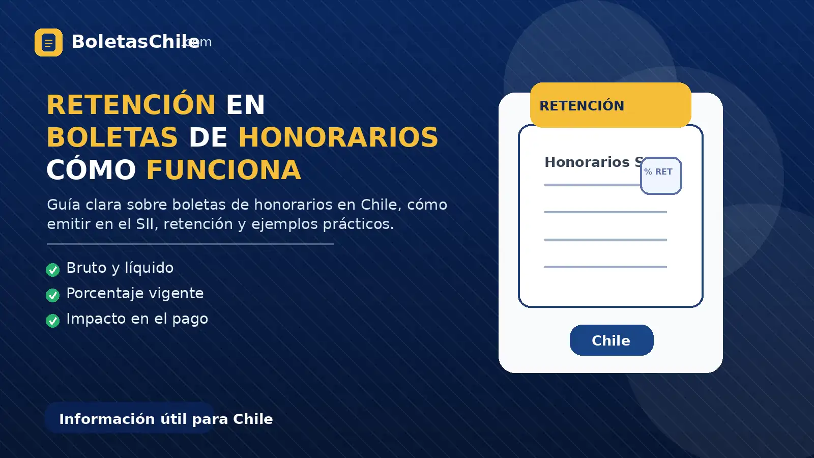 Imagen formal de BoletasChile.com sobre retención en boletas de honorarios y cómo funciona en Chile.