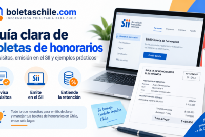 Guía sobre boletas de honorarios en Chile con emisión en el SII, requisitos, retención de impuestos y ejemplo de documento electrónico