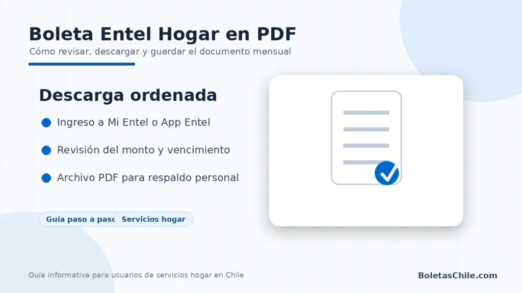 Boleta Entel Hogar en PDF para descargar, revisar monto, vencimiento y guardar comprobante del servicio hogar.
