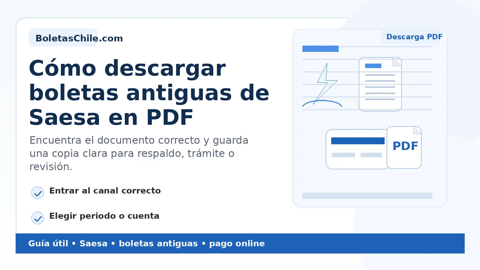 Imagen SEO de BoletasChile.com sobre cómo descargar boletas antiguas de Saesa en PDF.