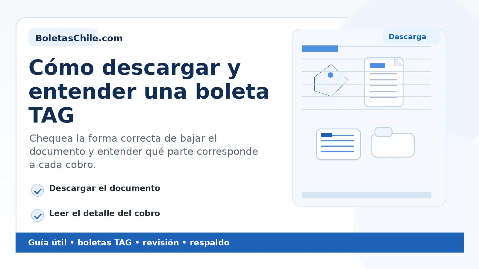 Imagen formal de BoletasChile.com sobre cómo descargar y entender una boleta TAG.