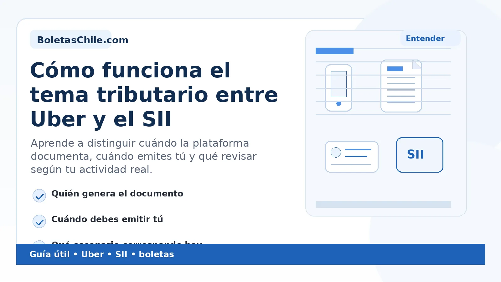 Imagen SEO de BoletasChile.com sobre cómo funciona el tema tributario entre Uber y el SII en Chile.