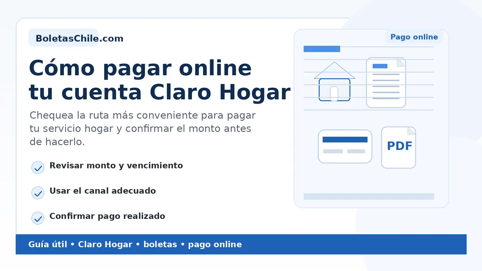 Imagen formal de BoletasChile.com sobre cómo pagar online tu cuenta Claro Hogar.