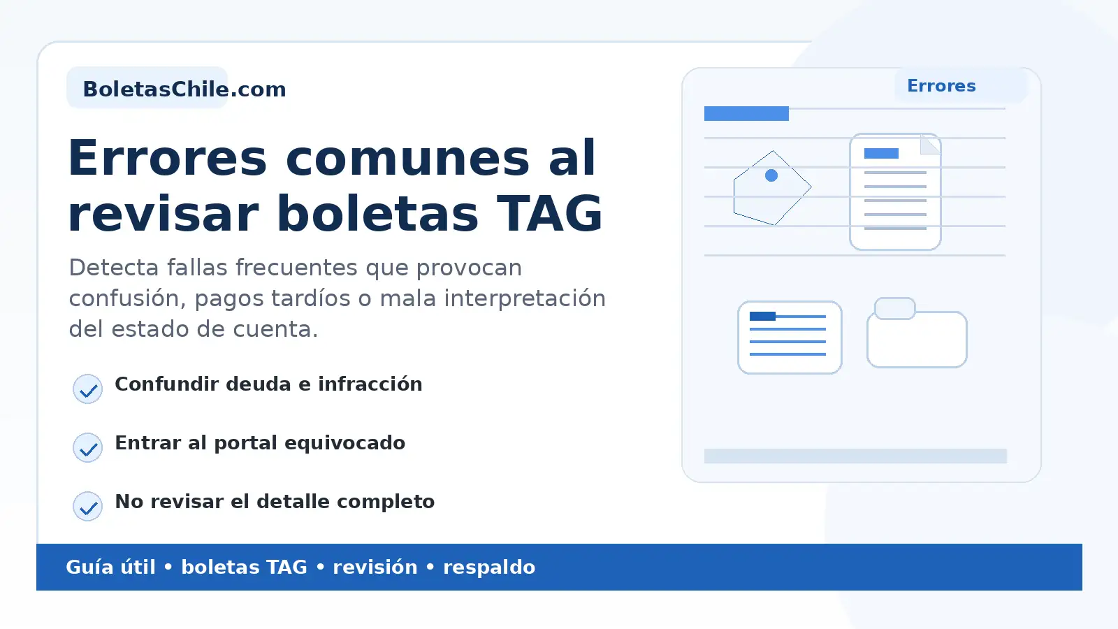 Imagen SEO de BoletasChile.com sobre errores comunes al revisar boletas TAG.