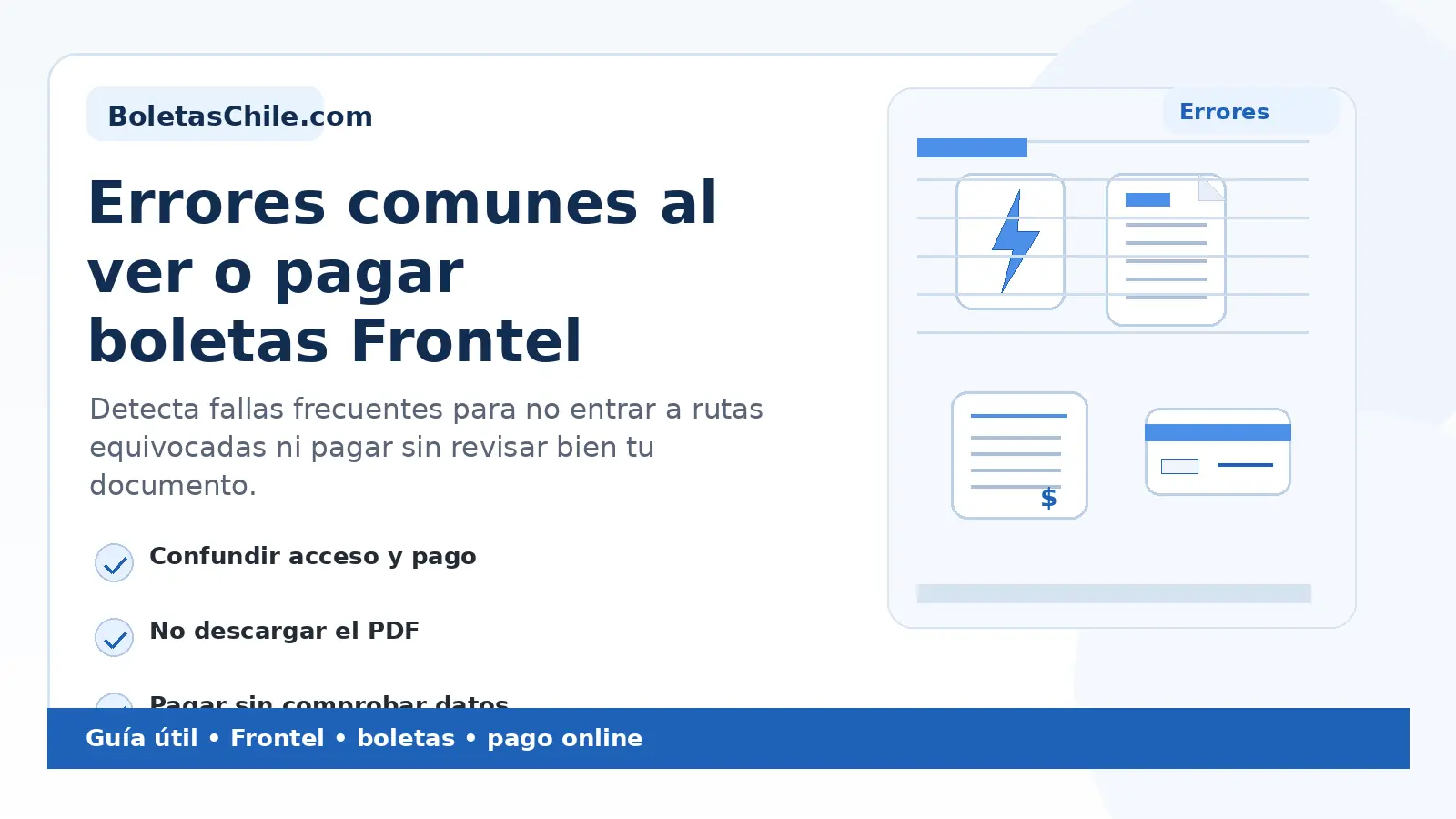 Imagen SEO de BoletasChile.com sobre errores comunes al ver o pagar boletas Frontel.